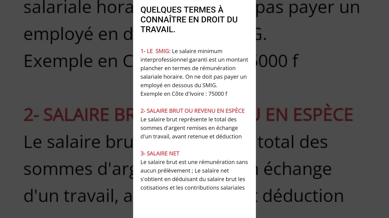 Définition du SMIG, salaire brut et Salaire net